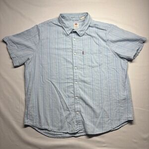 Levis Mens XXL Light Blue Striped Short Sleeve Button Down Shirt Standard Fit